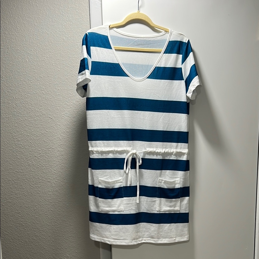 Blue and White Striped Dress